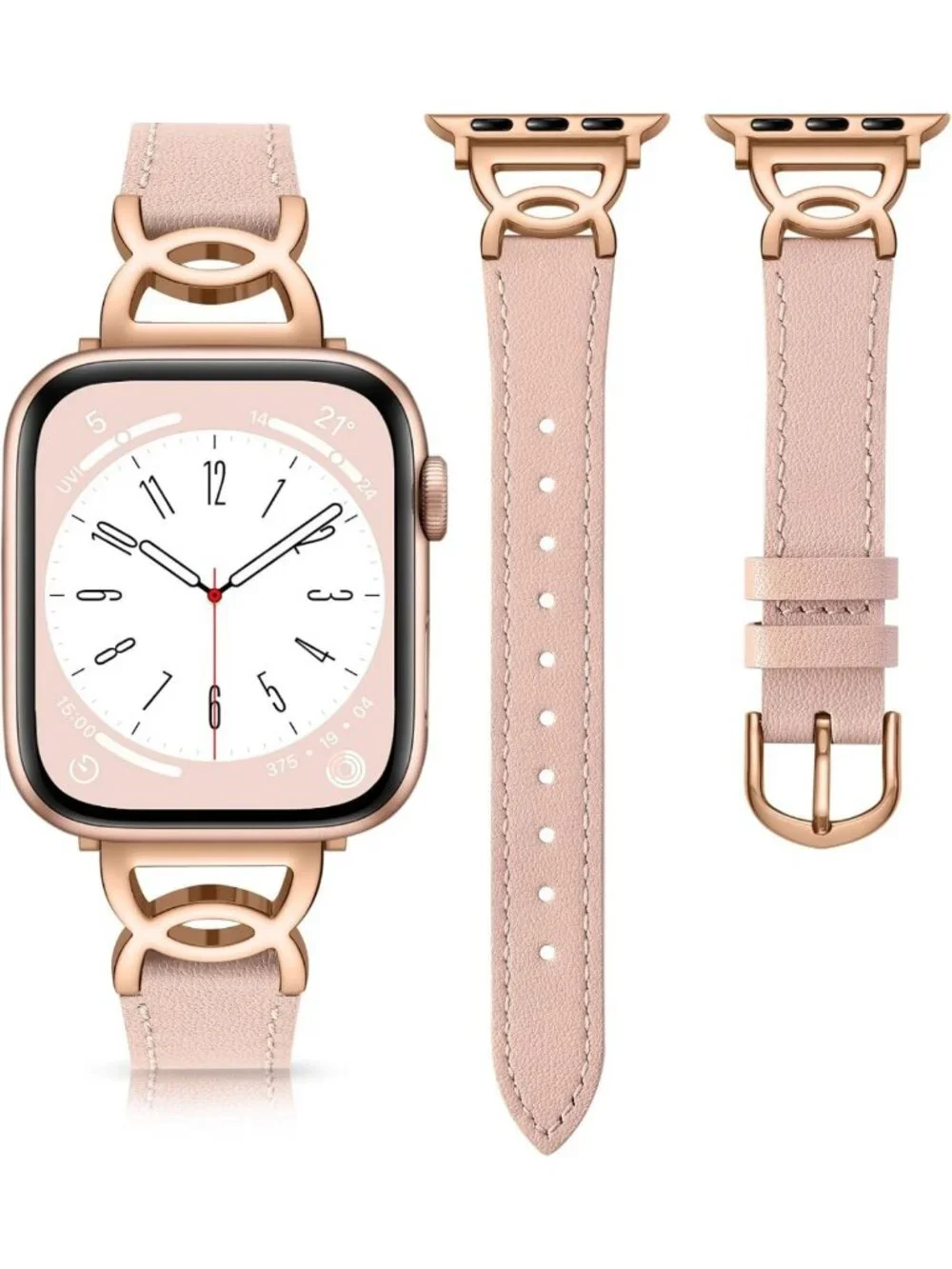 Stylish Slim Leather Apple Watch Band for Women - Compatible 38mm to 46mm Sizes
